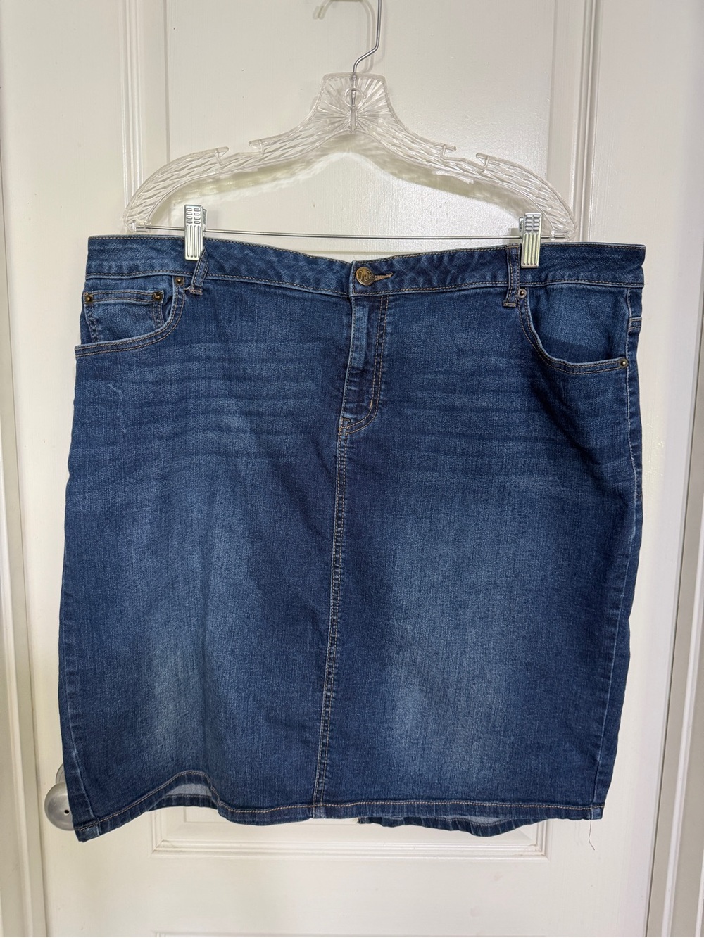 Westport Dark Blue Denim Skirt with Contrasting Gold Stitching